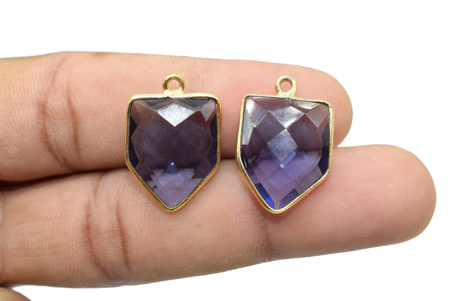 Iolite 13x17mm Bezel charm,Iolite fancy pendant,Iolite Gold Plated bezel,Brass Charms,Connector,Iolite Jewelry Making charms,-Charm Pendant
