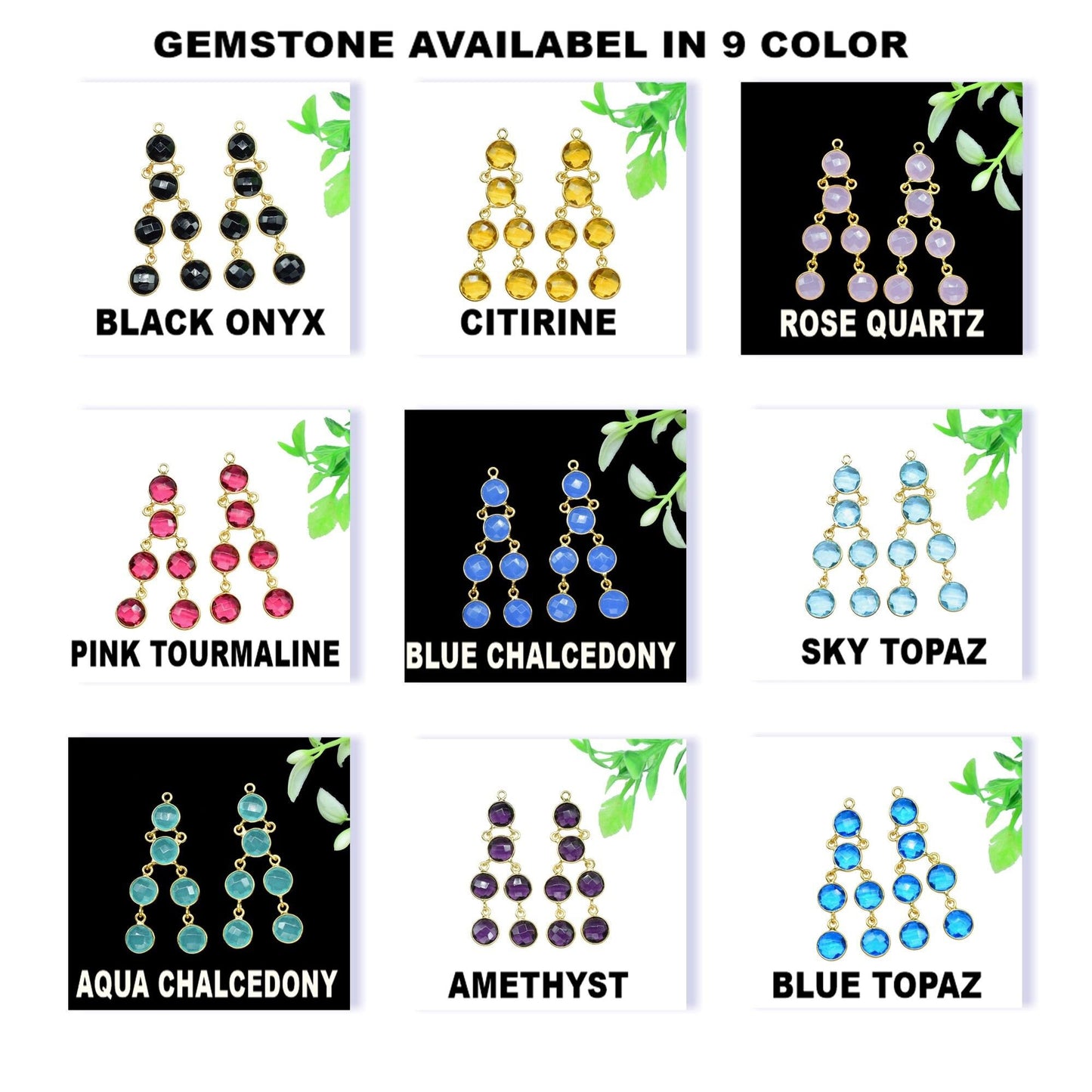 Gemstone Chandelier Earrings,Craft Supplies,Dangle Beads Earring,Handmade Jewelry,Round Bezel Earring,Components Earring,Station Link,Gift