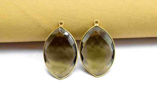 Smoky Quartz 20x30mm Bezel, Marquise Shape Pendant, Single Bail Connector, Brown Gemstone Bezel Charms, Handmade Bezel Pendant,Smoky Jewelry