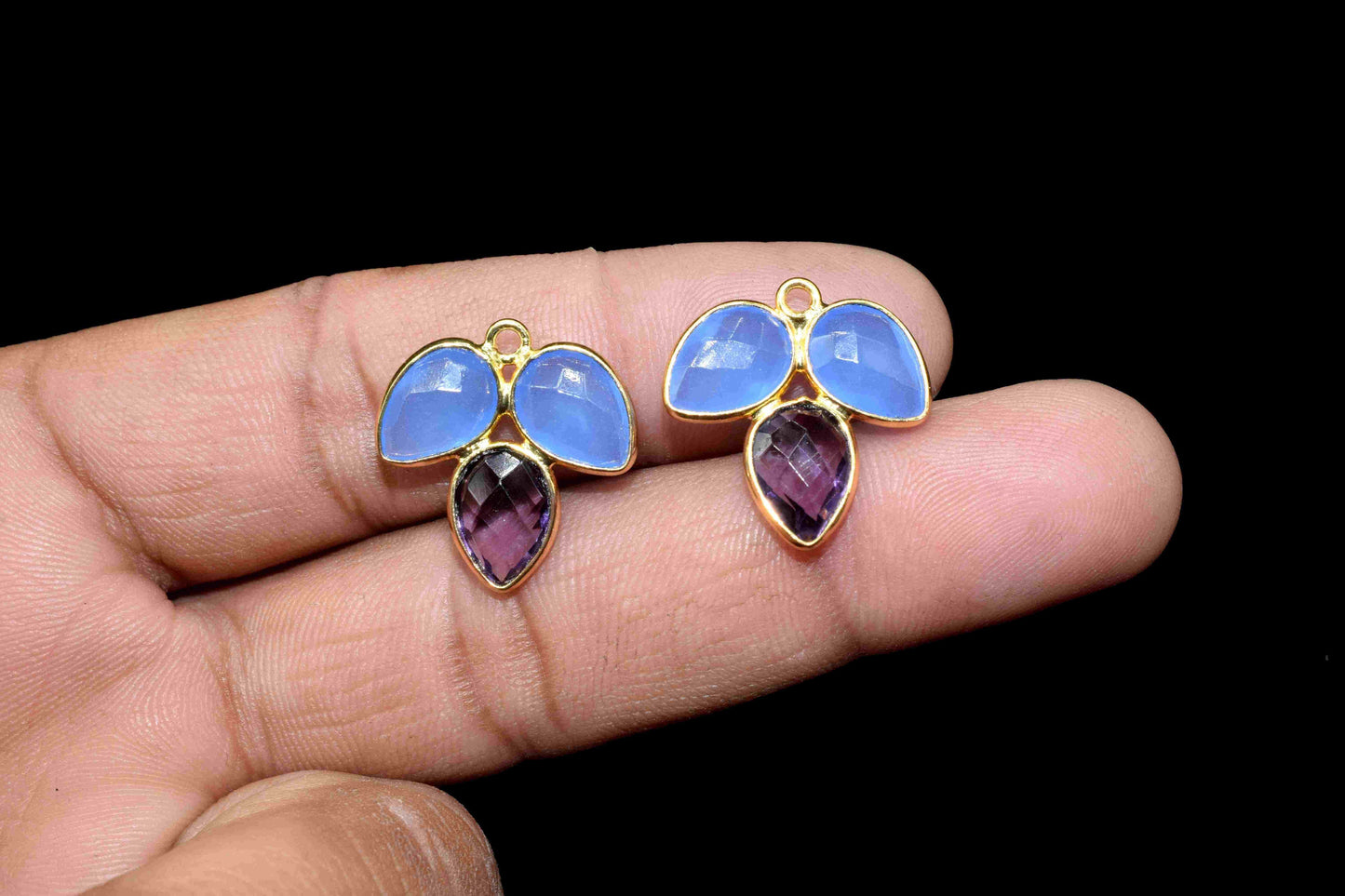 Blue Chalcedony component,Teardrops Jewelry,Bezel Component,Amethyst Pendant,Jewelry Making Supply,Gemstone Component,Attached Bezel Pendant