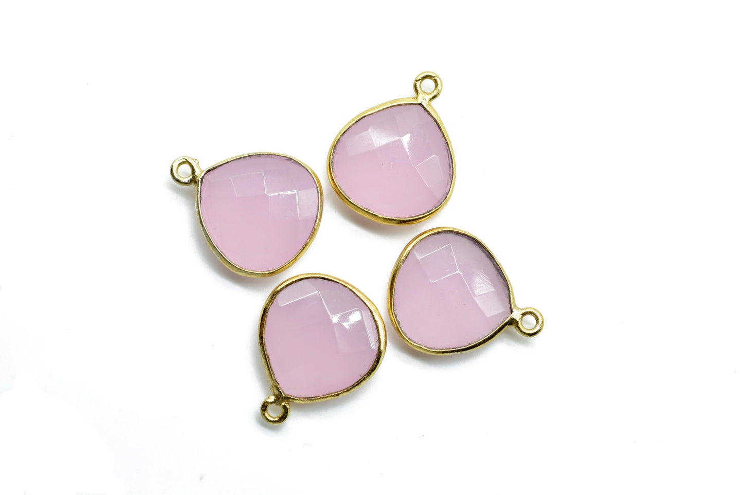 Pink chalcedony 14mm Heart shape single bail connectors,Pink Chalcedony Pendant,Hot Pink charms,Chalcedony Briolettes,Single Flat Bail Bezel