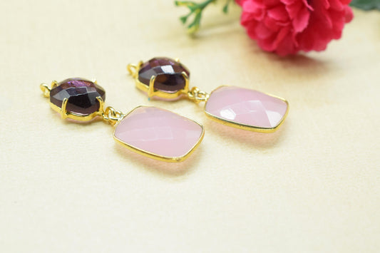 Amethyst Prong Setting Bezel Charm/Handmade jewelry/Rose Quartz Connector/Earring Connector/Multi Stone Pendant/Station Bezel Link/Gift