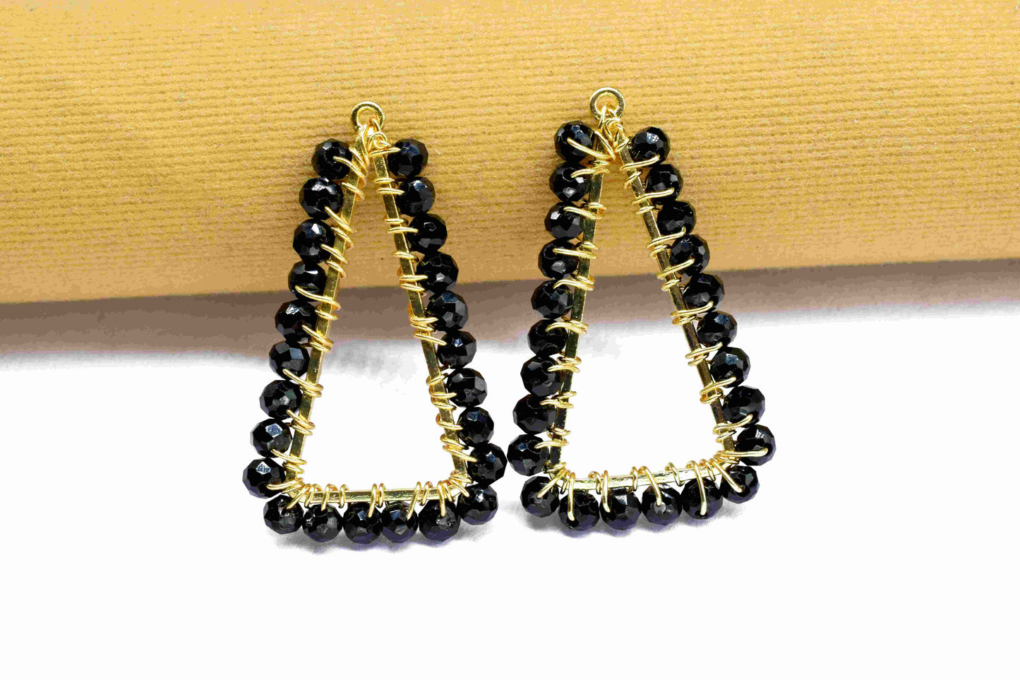 Gemstone Component Black Onyx Wire Wrapped Dangle Earring,Component Jewelry,Component Triangle Shape Pendant Jewelry,Beads Connector Earring