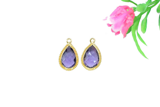 Amethyst 10x14 Teardrop Bezel Charm,Station Bezel Link,Amethyst Teardop jewelry making Carft,Single bail Connector,Handmade Teardrop Pendant