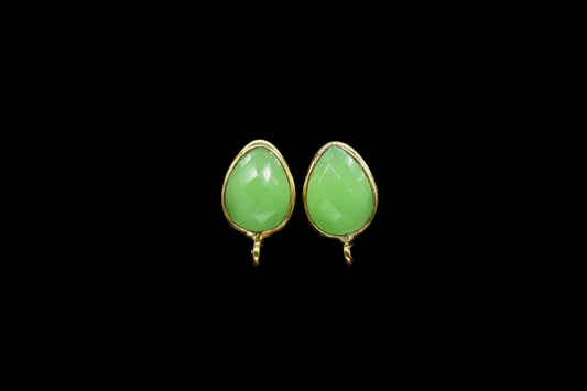 Chrysoprase 7x10mm Teardrop Earring Connector,Green Jewelry,bezel frame Connector,Ear Post Studs Connectors,Chrysoprase Ear Studs, Connector