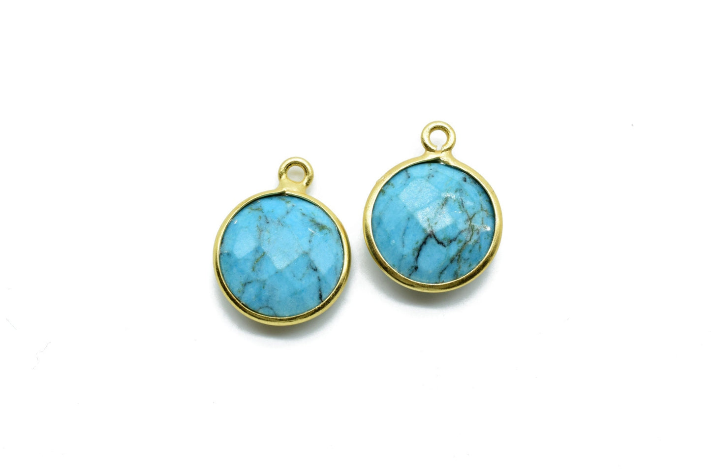 Natural Turquoise 12mm Round Single bail connectors,Turquoise Pendant,Faceted Turquoise bezel link,Gemstone Charm,Gemstone Pendant, charms