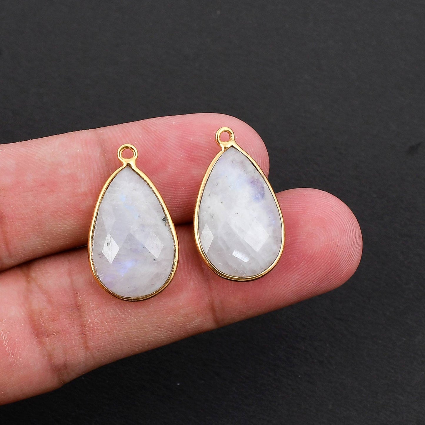 Moonstone 12x20mm Bezel charm,Moonstone Teardrop Gold Plated bezel,Gold Vermeil Bezel,jewelry making charm,Gold-Filled bezel,white bezels