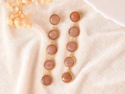 Peach Moonstone Dangle Earring/Gold Plated Earring/Bridal Earring/Handmade Jewelry/Moonstone Wedding Earring/Gold Plated Jewelry/