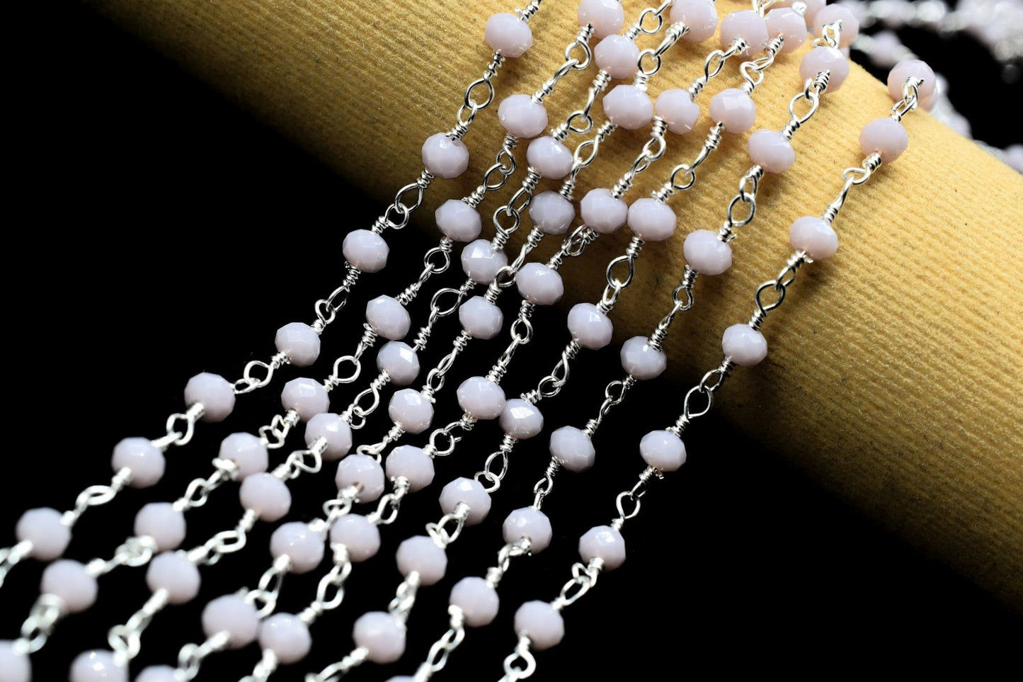 Lavender 3mm Beaded Chain,Lavender Rosary Chains,Lavender Gold Plating Wire Wrap Chain,Lavender Brass chain,Jewelry Making ChainRosary chain