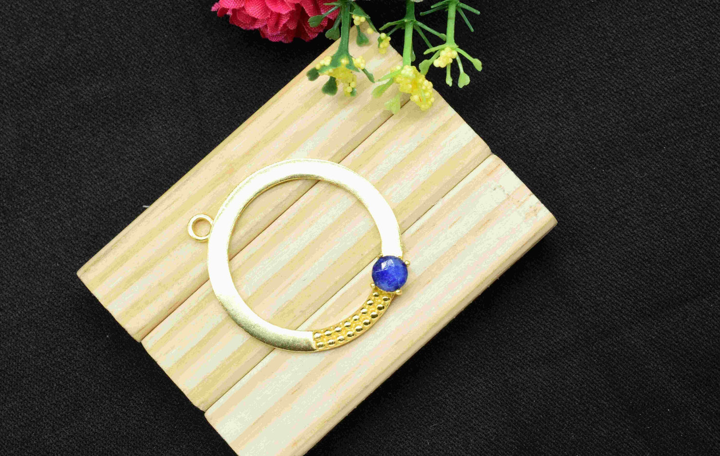 Sapphire  Component , Single Bail Charm , Sapphire Connector Pendant , Gold Plated Connectors , Earring Component , B'day Gift