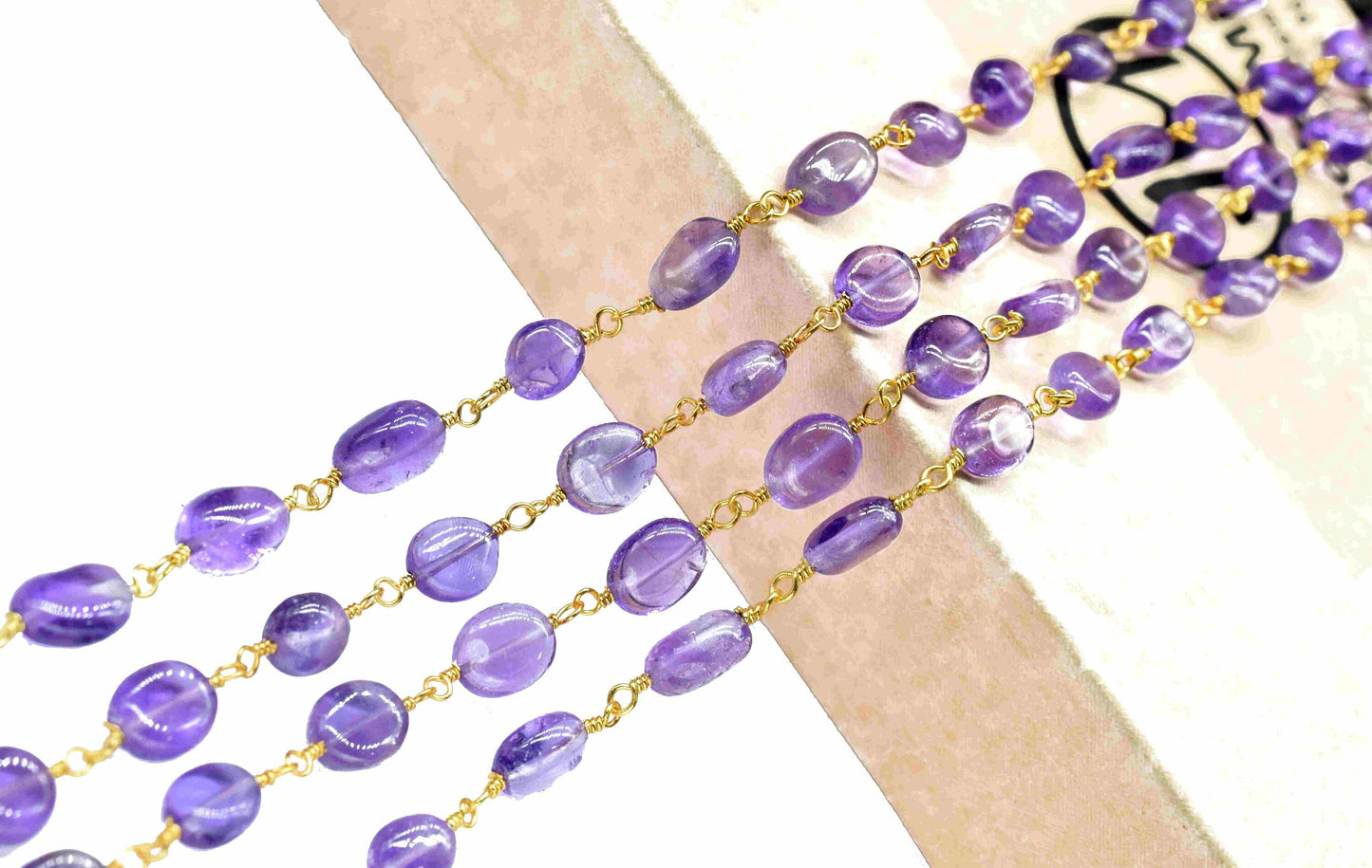 Amethyst Oval Smooth Beads Chain,Handmade Jewelry,Oval Shape Wire Wrapped Rosary Chain,Amethyst Beads Rosary Chain,Gemstone Rosary Chain