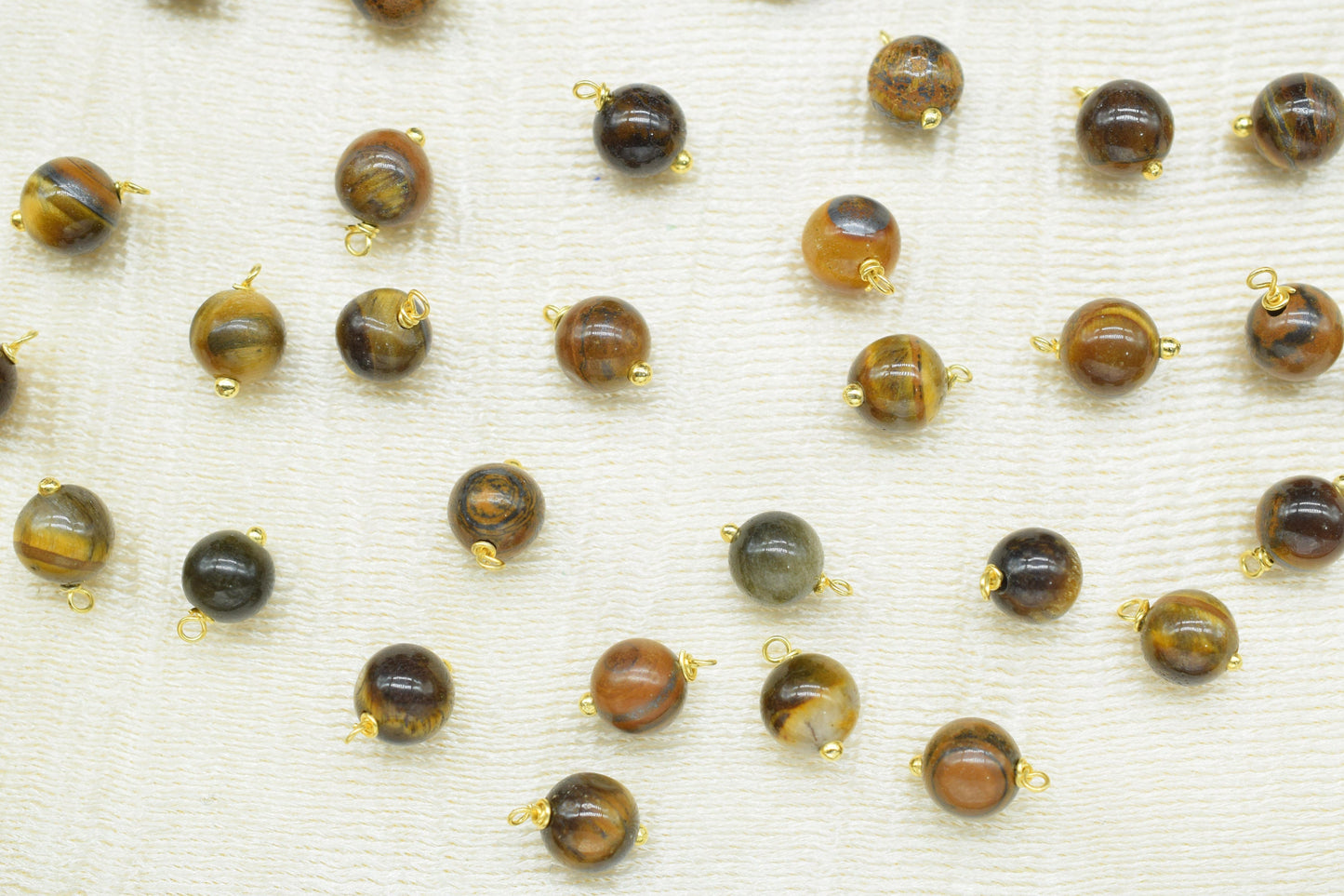 Tiger Eye Round Smooth Beads/Earring Components/Tiger Eye 6mm Single wire wrapped Beads/Round Beads Connector/Gemstone Beads/Gift