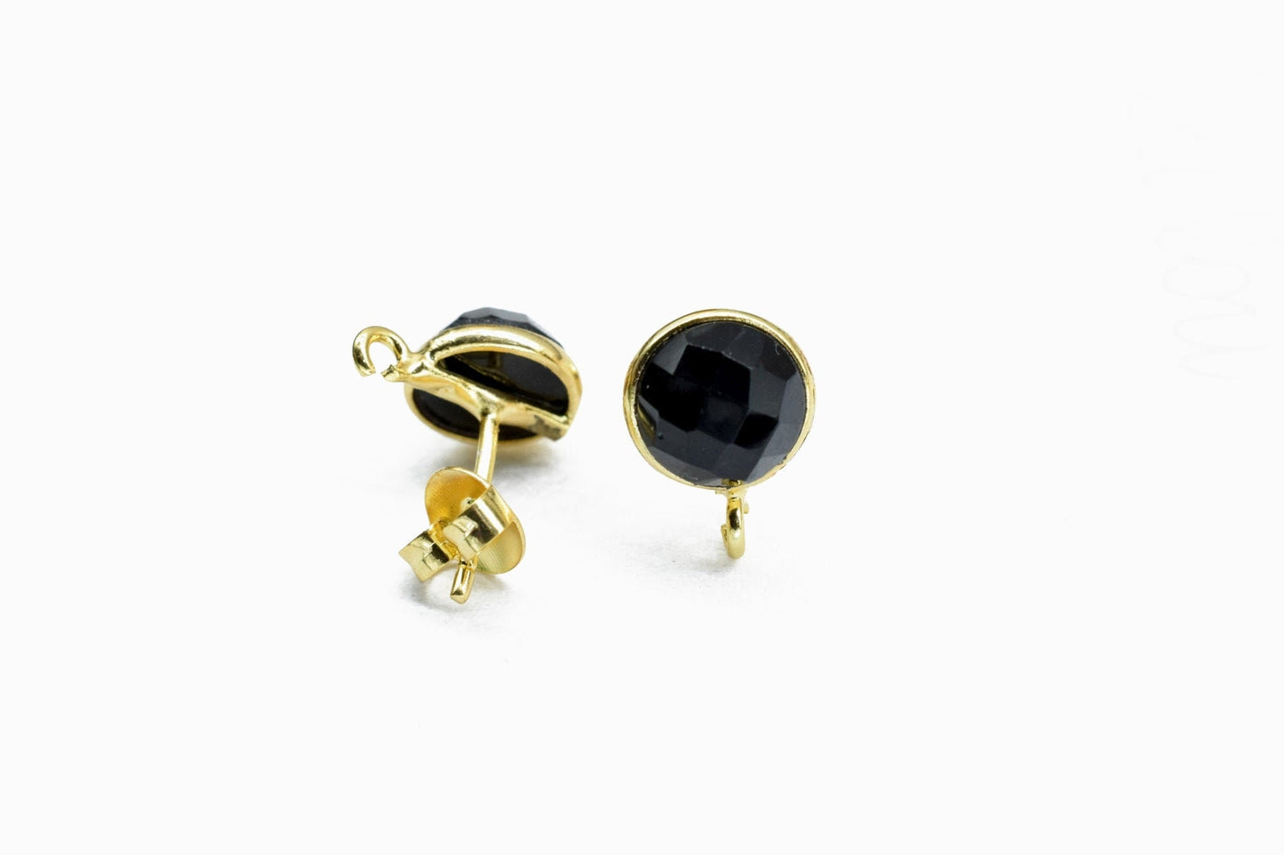 8mm Round Earring Connector,Black Gemstone Ear Post Studs,Black Onyx Earring Connectors,DIY Jewelry Making Supply,Round Connector