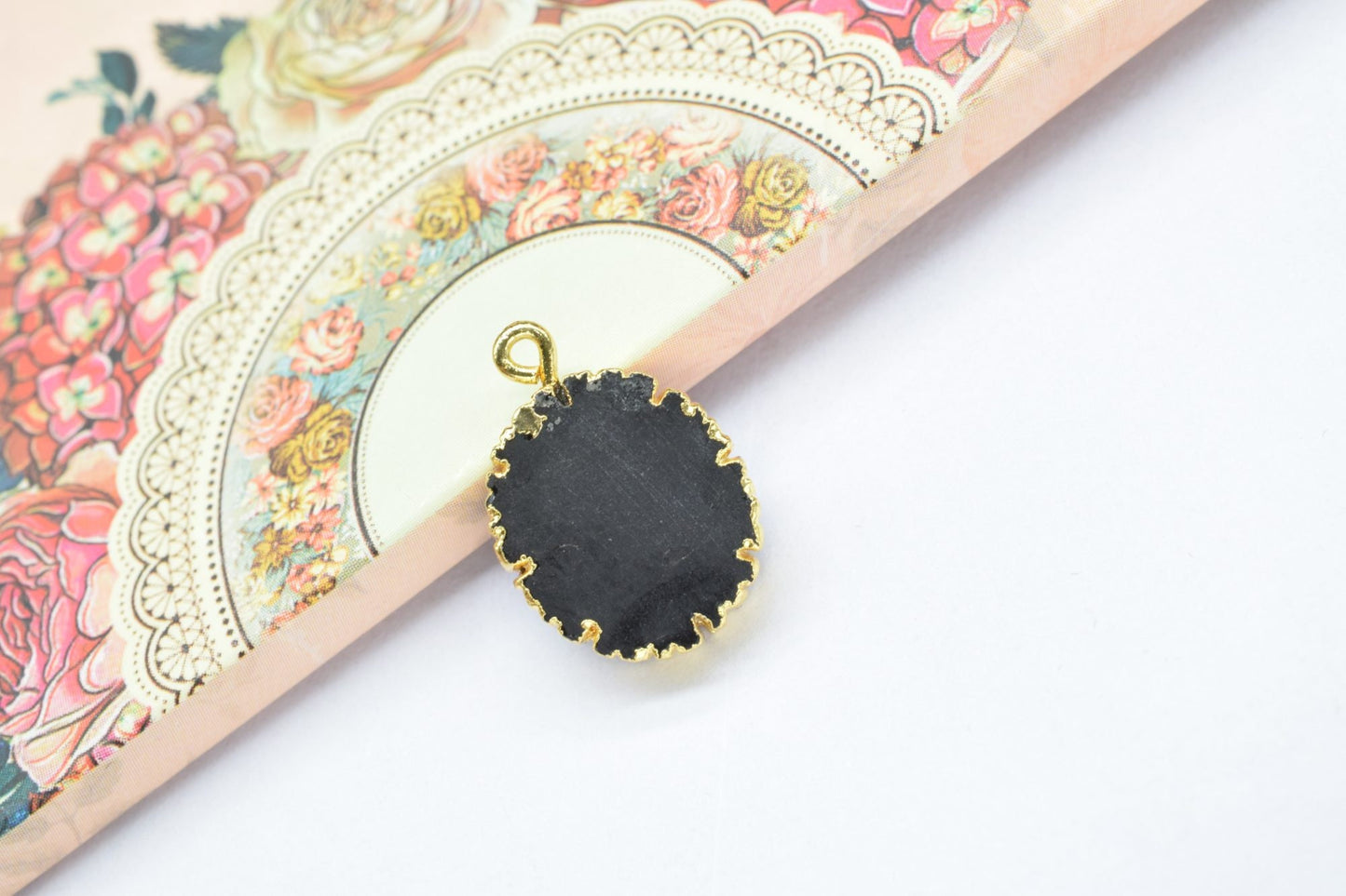 Black Onyx Electroplated Pendants,Handmade Cabechon Pendant Charm necklace,Black Onyx Pendant Jewelry,Gemstone Single Bail Connector