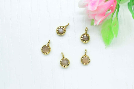 Strawberry Gemstone Connectors Charms,Pink Strawberry Pendant Jewelry,Pink Strawberry Gemstone 5mm Round Pendant,Strawberry Supplies Jewelry