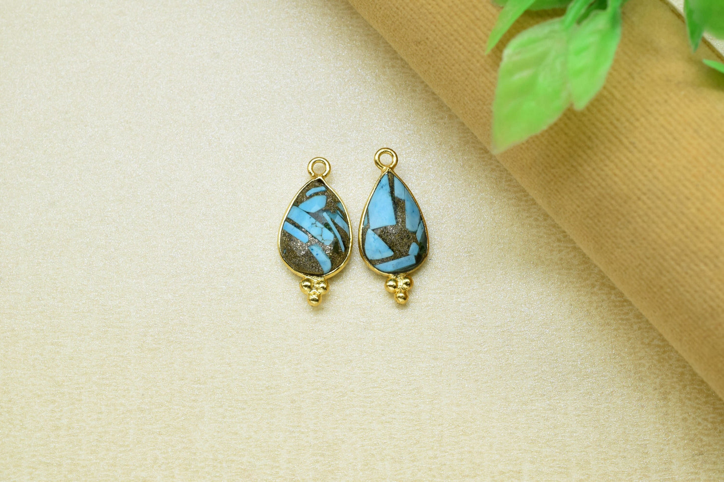 Copper Turquoise Gemstone 10x14mm Pear Shape Charms Pendant,Turquoise single Bail Pendant,Copper Turquoise Gold Plating Gemstone Charms,Gift