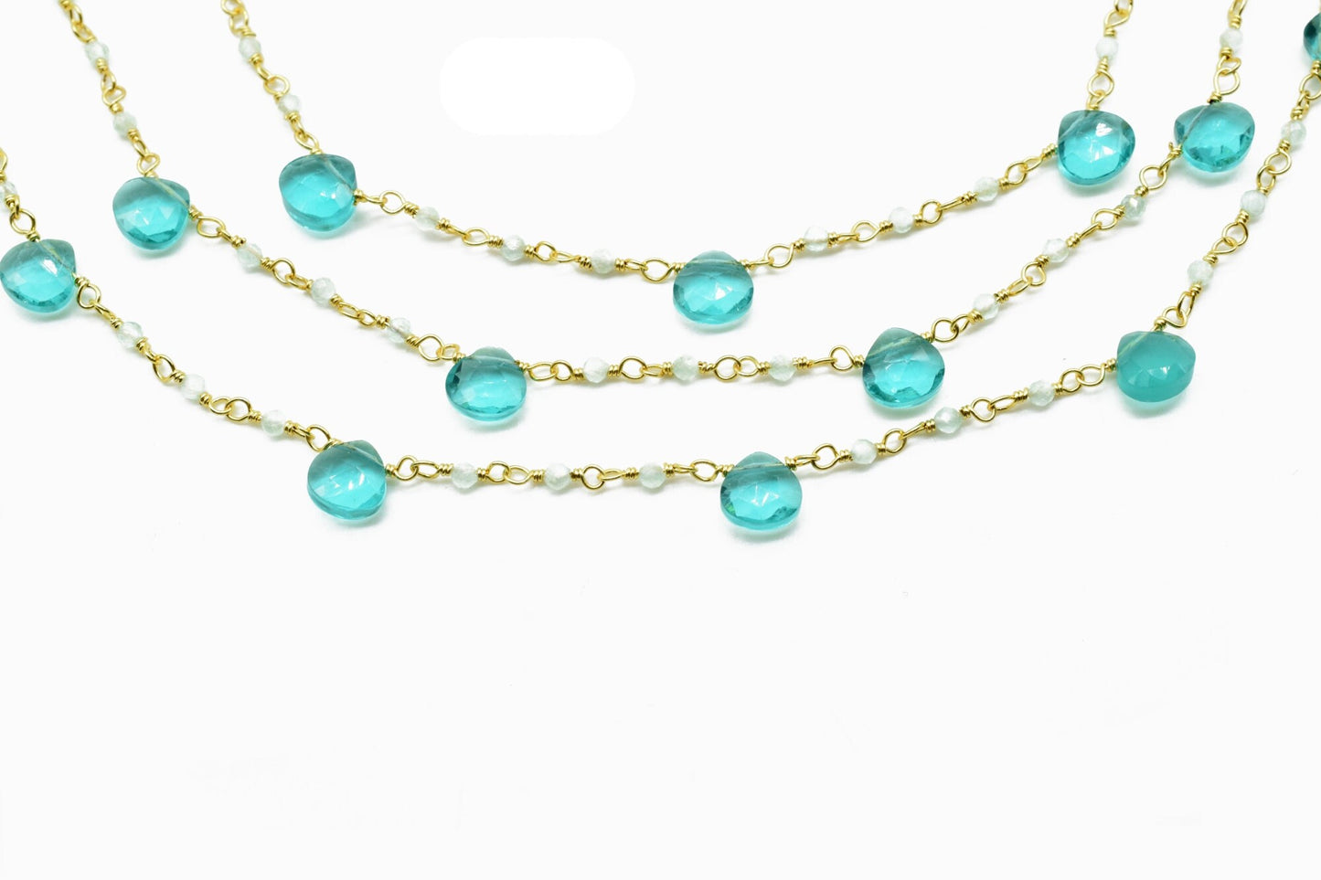 Aqua chalcedony,Apatite 2mm Beaded & Heart shape Chain,Beaded Wire Wrapped Gemstone Beads,Faceted Rosary Chain,Gemstone rosary style chains