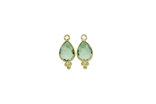 Green Amethyst Quartz 7x10mm Pear Shape charms,Green Amethyst Single Bail Pendant,Amethyst Gemstone Brass Charms Gold Plating Jewelry Making
