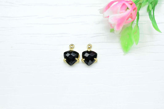 Black Onyx 8mm Triangle Shape Gemstone Single bail connector,Black Onyx Handmade Gemstone Bezel Prong Pendant,Black Onyx Connector jewelry