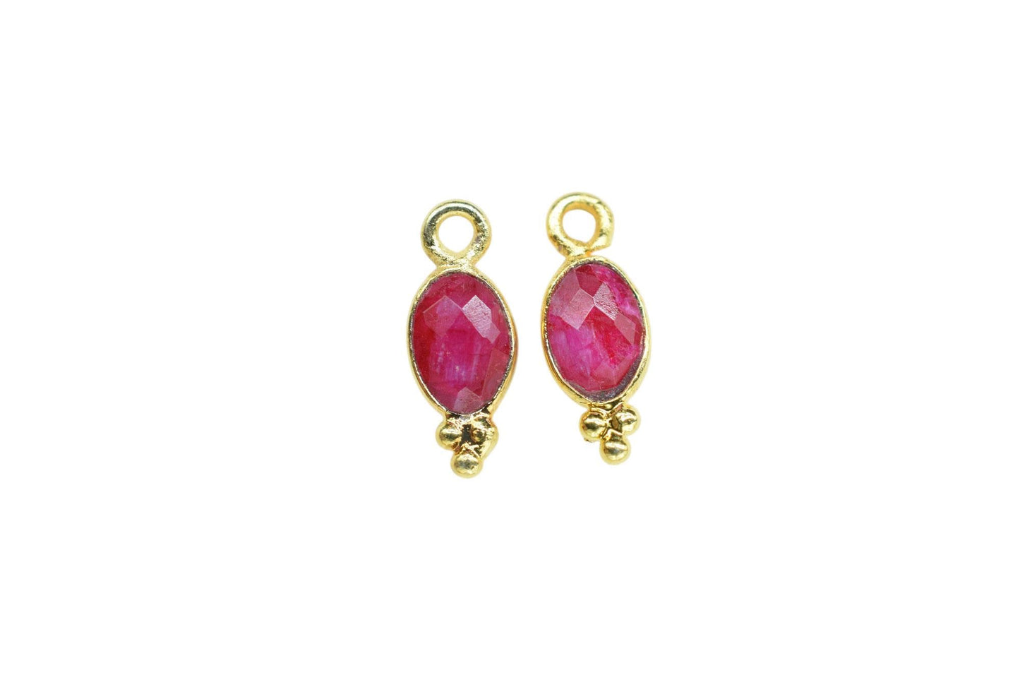 Natural Gemstone Ruby Charms Connector/Handmade Jewelry/Gold Plated Connector/Tiny Pendant/Ruby Pendant/oval Shape Connector/Gemstone Charms
