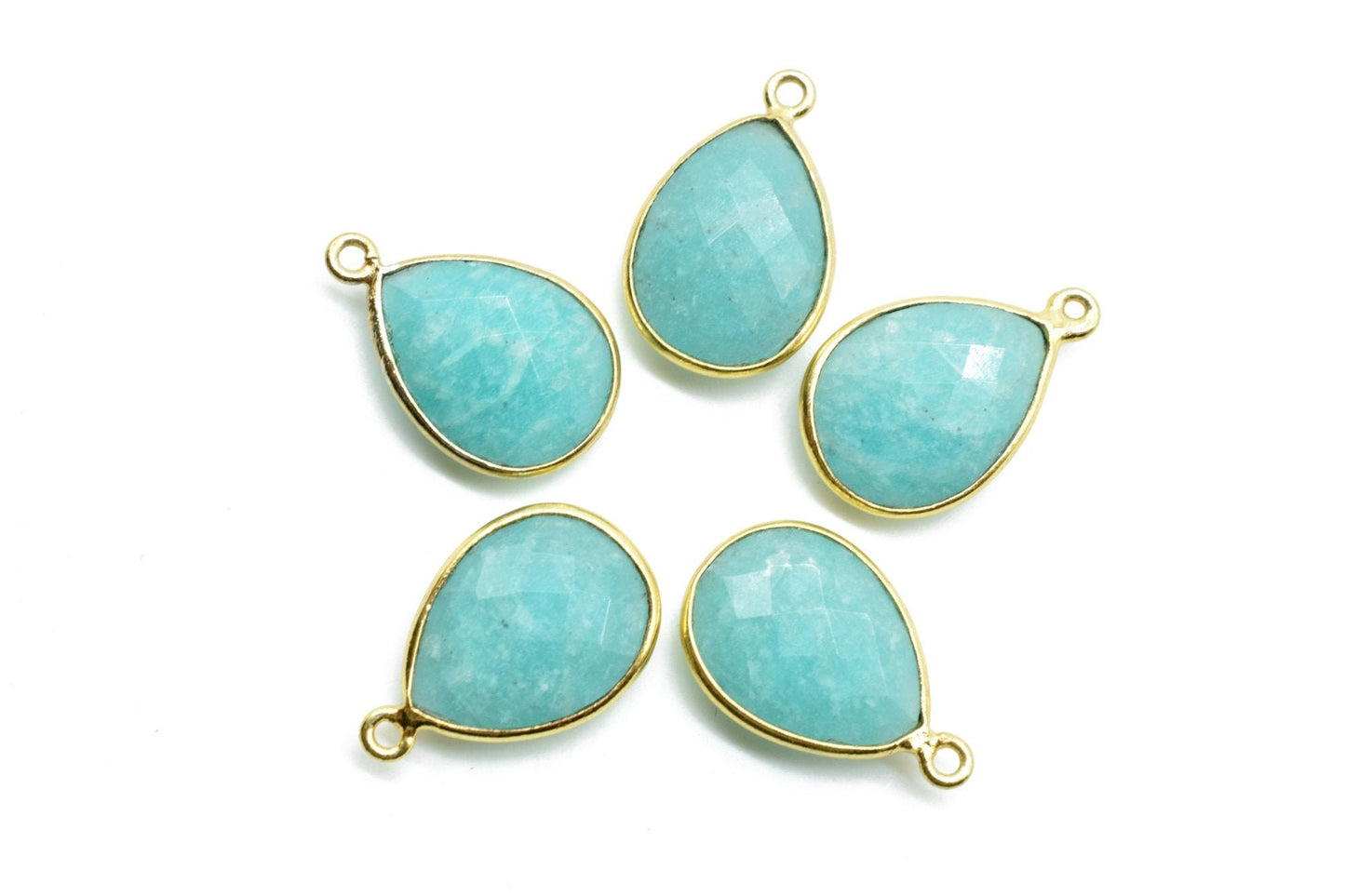 Amazonite 12x16mm Bezel charm,Amazonite Teardrop pendant,Amazonite Faceted Bezel Link Connector,Amazonite Bezel charms
