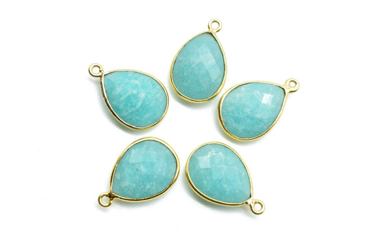 Amazonite 12x16mm Bezel charm,Amazonite Teardrop pendant,Amazonite Faceted Bezel Link Connector,Amazonite Bezel charms