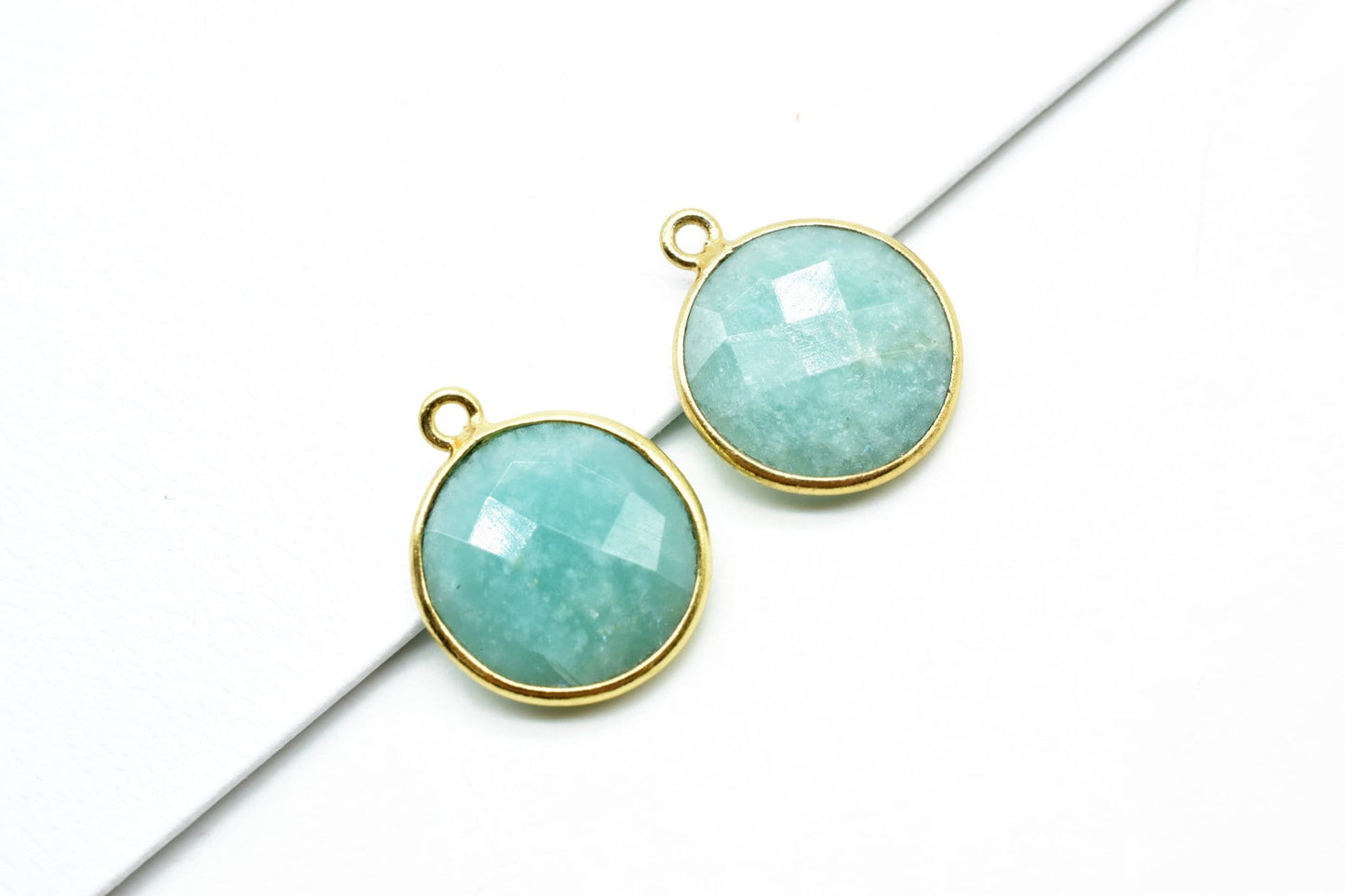 Amazonite 14mm Round Connectors,Brass Gold Plated bezel,Amazonite single Bail Pendant,Amazonite Coin shape Links,Jewelry Making Findings