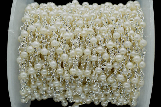 Natural Fresh Water Pearl Rosary Chain,Pearl Beads wire wrapped chain,Jewelry Making Chains,Pearl Wire Wrap Chain,3mm Pearl Beaded Chain,