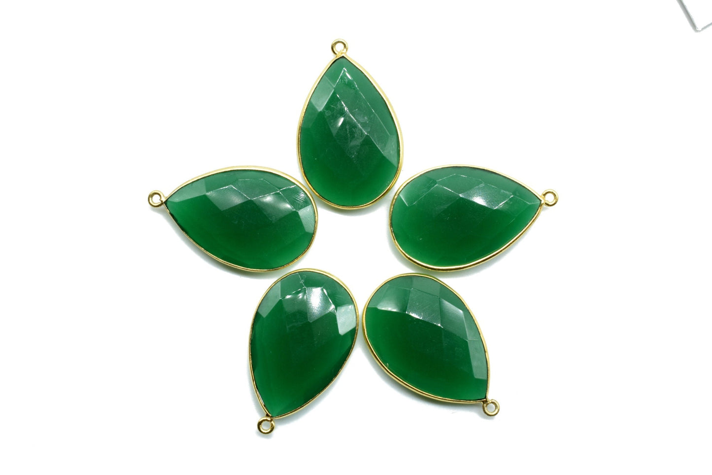 Green Onyx 20x30mm Pear shape single loop charm,Brass Gold Plated bezel,Green Onyx Faceted Connector,Green Onyx Bezel Pendant,Onyx earrings