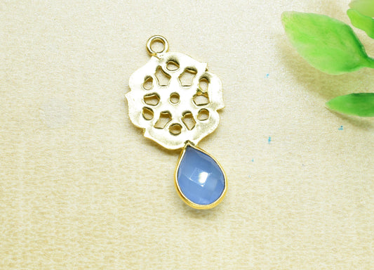 Blue Chalcedony Teardrop Pendant/Single Bail Charms/Chalcedony Faceted Gemstone Pendant/Handmade Earring/Jewelery Making Bezel/Pear Shape