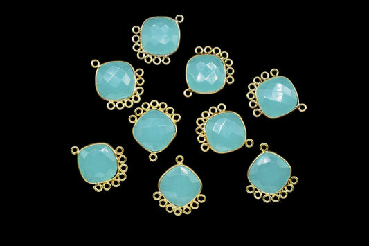 Aqua Chalcedony 14mm Cushion Bezel Charm/Gemstone Single Bail/Component charm/Handmade Jewellery Connectors/Women Jewelry/Handmade Connector