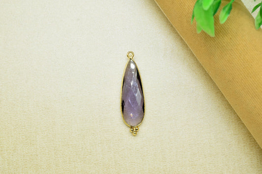 Amethyst 10x30mm Bezel charm,Station Bezel Link Supplies,Amethyst Jewelry Making,Brass Connector Pendant,Gemstone Teardrop Amethyst Pendant