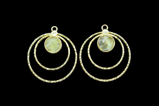 Raw Lemon Quartz Round Bezel Connector,designer Bezel,Rough Gemstone Necklace Pendant,Jewelry Findings,Raw Lemon Quartz Earring,Lemon Quartz