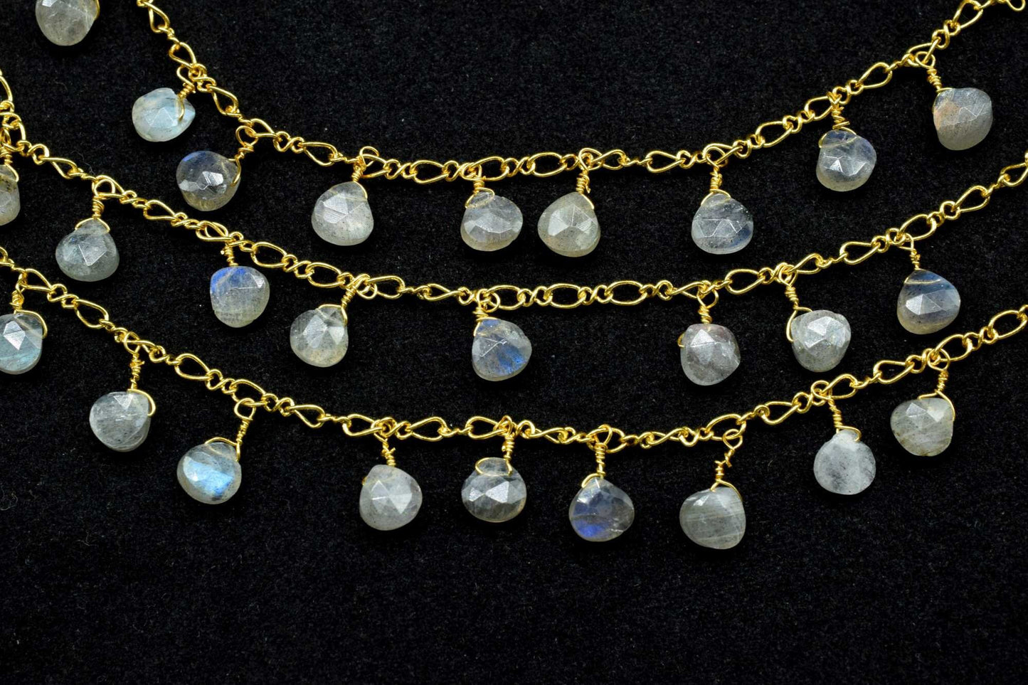 Labradorite 6mm Heart Shape briolette Chain,Labradorite Heart Shape Rosary Chain,Sold By Foot,labradorite briolette beaded chain,labradorite