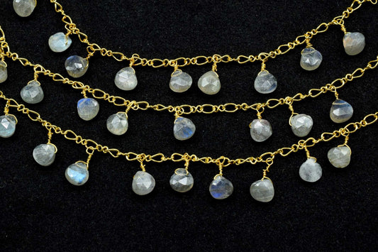 Labradorite 6mm Heart Shape briolette Chain,Labradorite Heart Shape Rosary Chain,Sold By Foot,labradorite briolette beaded chain,labradorite