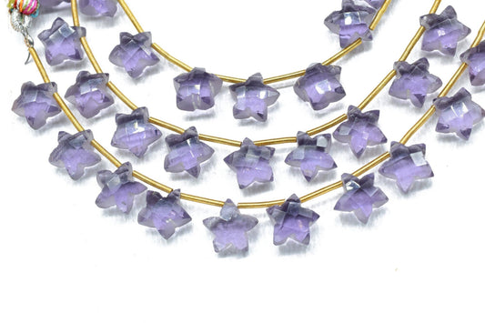 Amethyst Star Shape Faceted Briolette| Carved Drill Star Briolette 4 inch Strand | 10 Pieces | Side Drill |Gemstone Beads for jewelry making