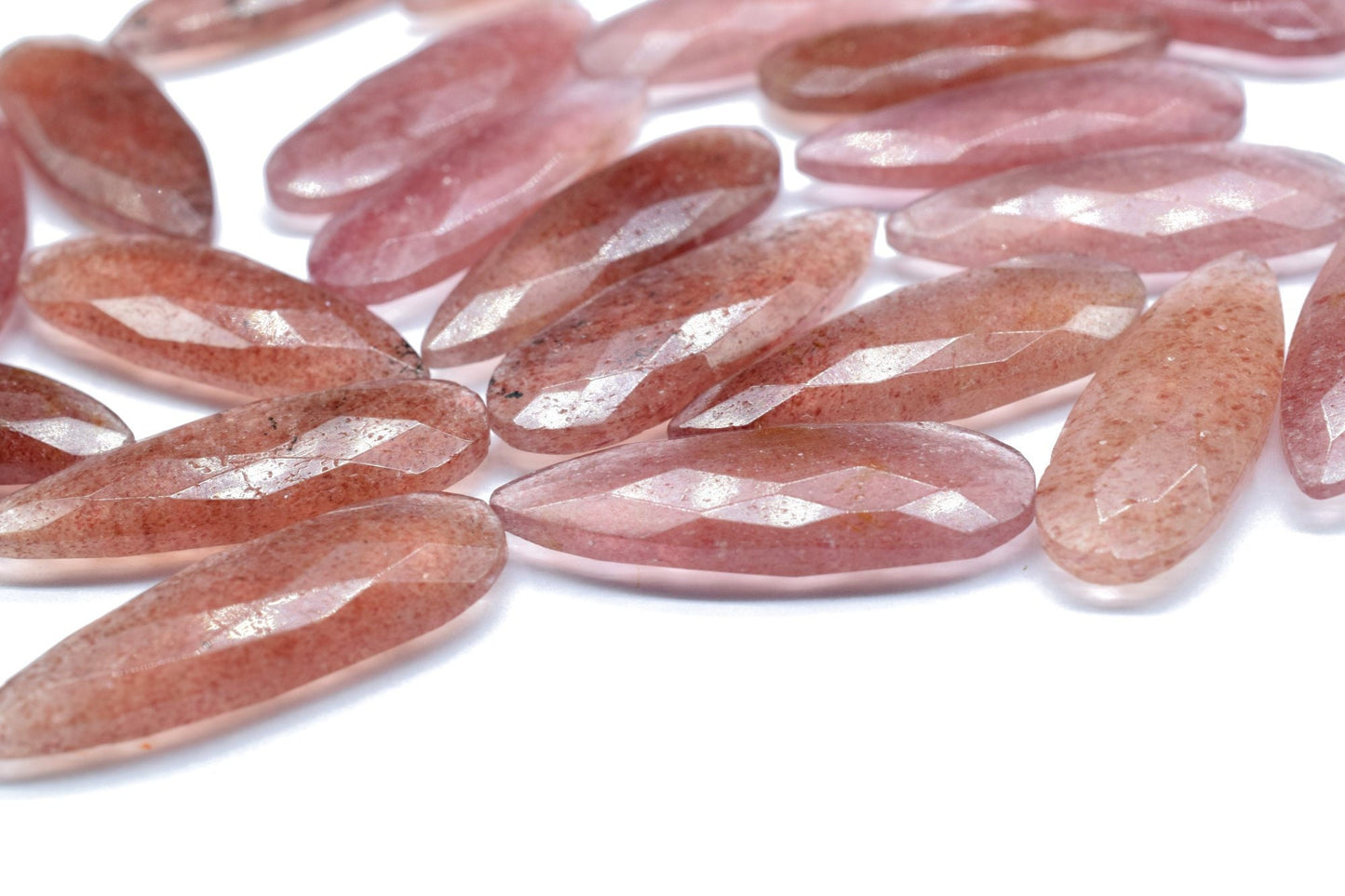 Pink Strawberry Long Tear drop 10x30mm Briolettes,Pink Strawberry Faceted Briolettes,Pink Gemstone Briolettes,jewelry Making supplies,beads