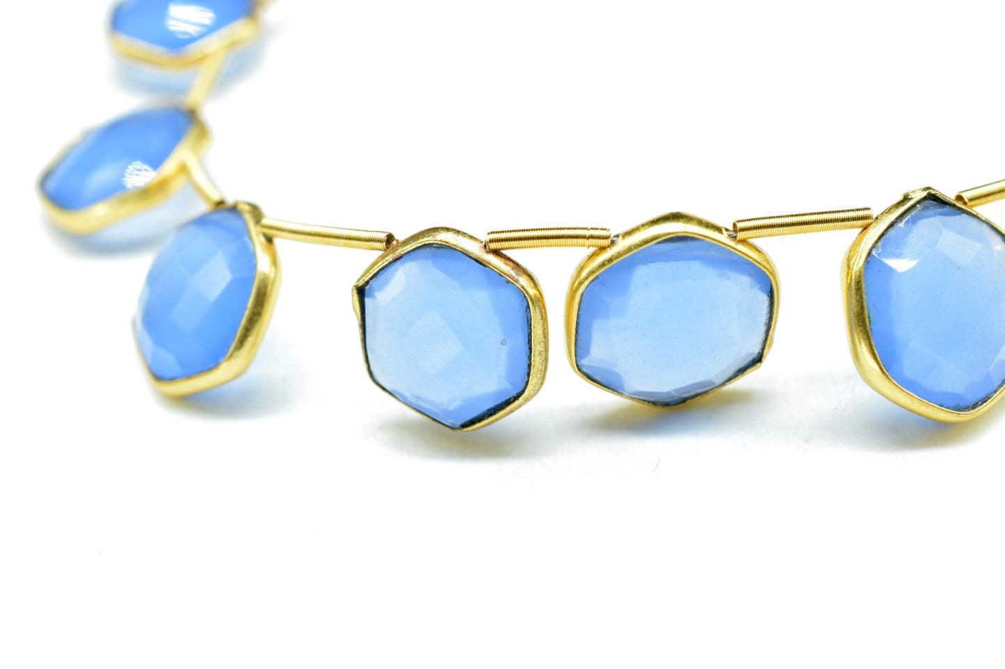Blue Chalcedony 10mm Faceted Hexagon Shape Single Bail Connector strand,Blue Chalcedony Brass connector,Chalcedony Hexagon Pendant