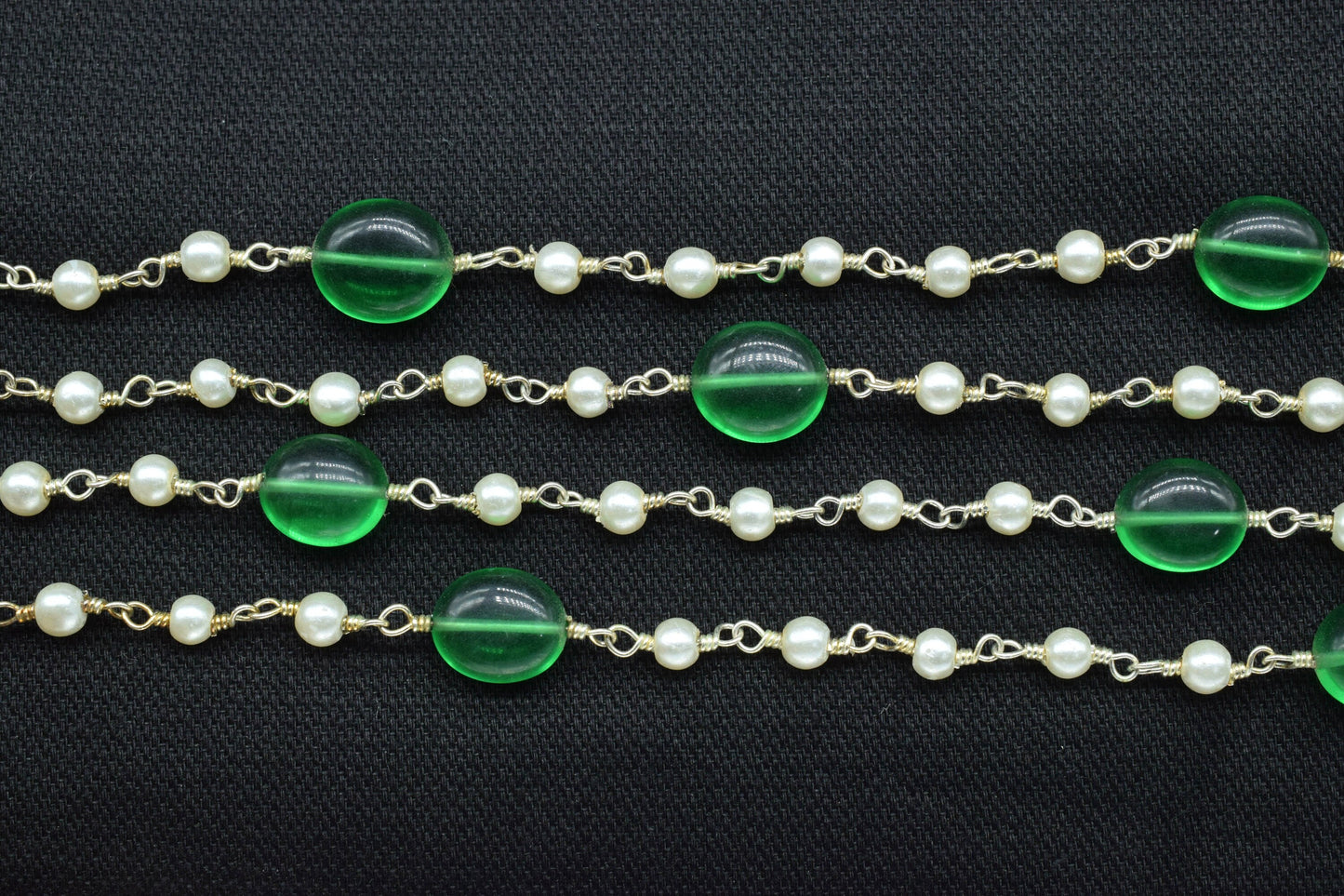 Emerald Quartz Oval Shape Rosary Chain,Pearl Beaded Rosary Chain,Finding Wire Wrap Necklace Chain,Pearl Rosary Chain,Jewelry Making Gift For