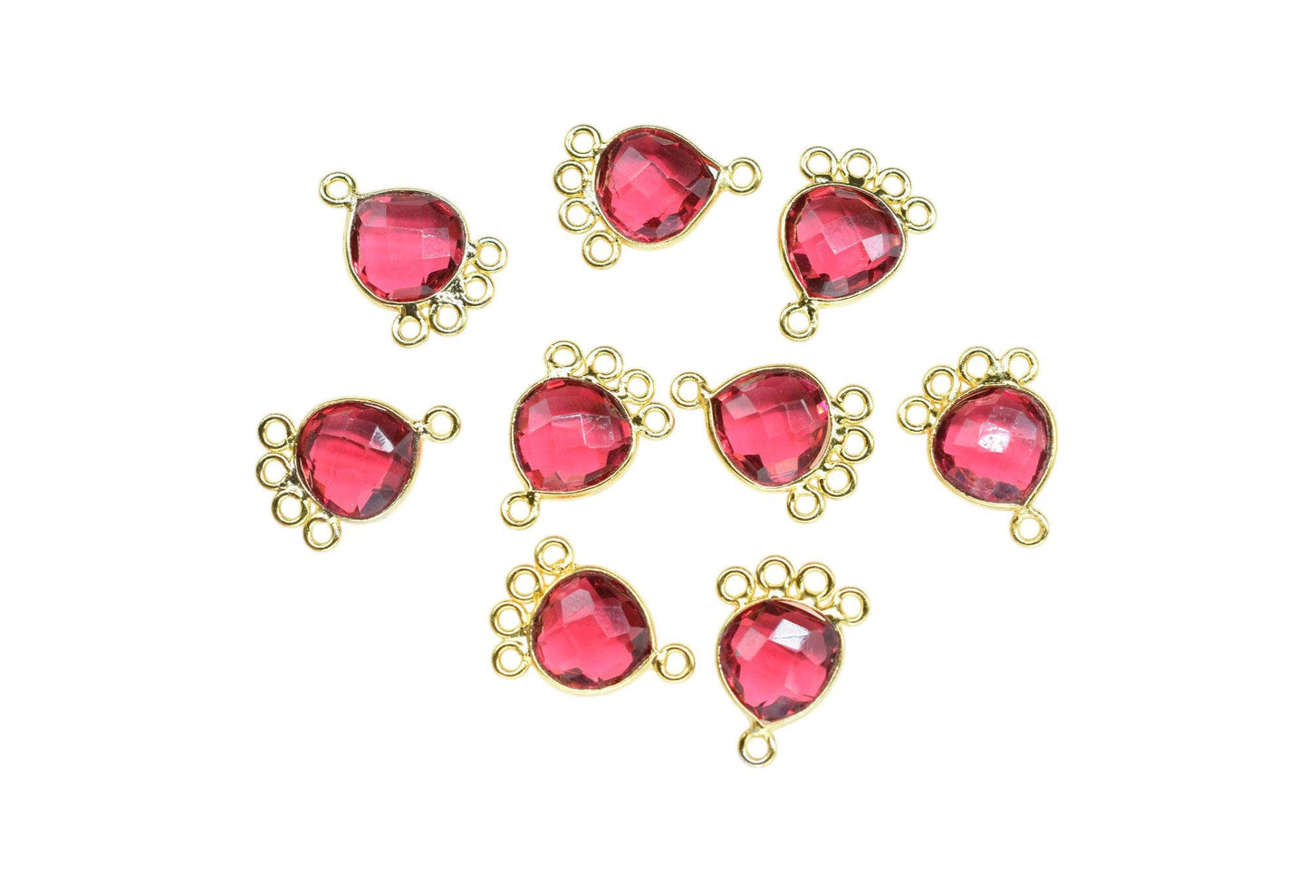 Pink Tourmaline Heart Shape Pendant/Gold Plated Charms Jewelry/Handmade Connector Jewelry/Connector Charms/Station Bezel Link Supplies/Gift