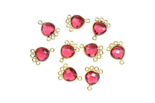 Pink Tourmaline Heart Shape Pendant/Gold Plated Charms Jewelry/Handmade Connector Jewelry/Connector Charms/Station Bezel Link Supplies/Gift