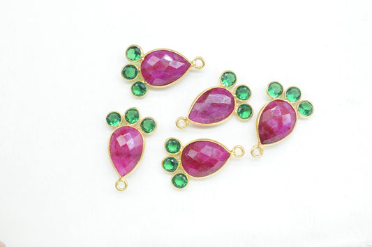 Natural Ruby 10x14mm Pear shape Bezel charms,Ruby Pendant,Red Gemstone connector,Ruby Charms Jewelry,Cubic zirconia Bezel charm,p011