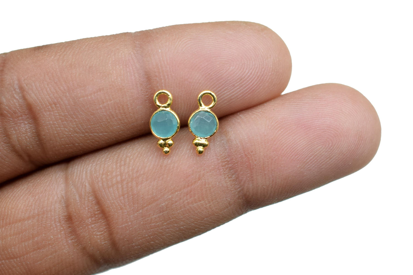 Aqua Chalcedony Charms Connector/Handmade Jewelry/Gold Plated Connector/Tiny Pendant/Aqua Pendant/Round Shape Connector/Gemstone Charms/Gift