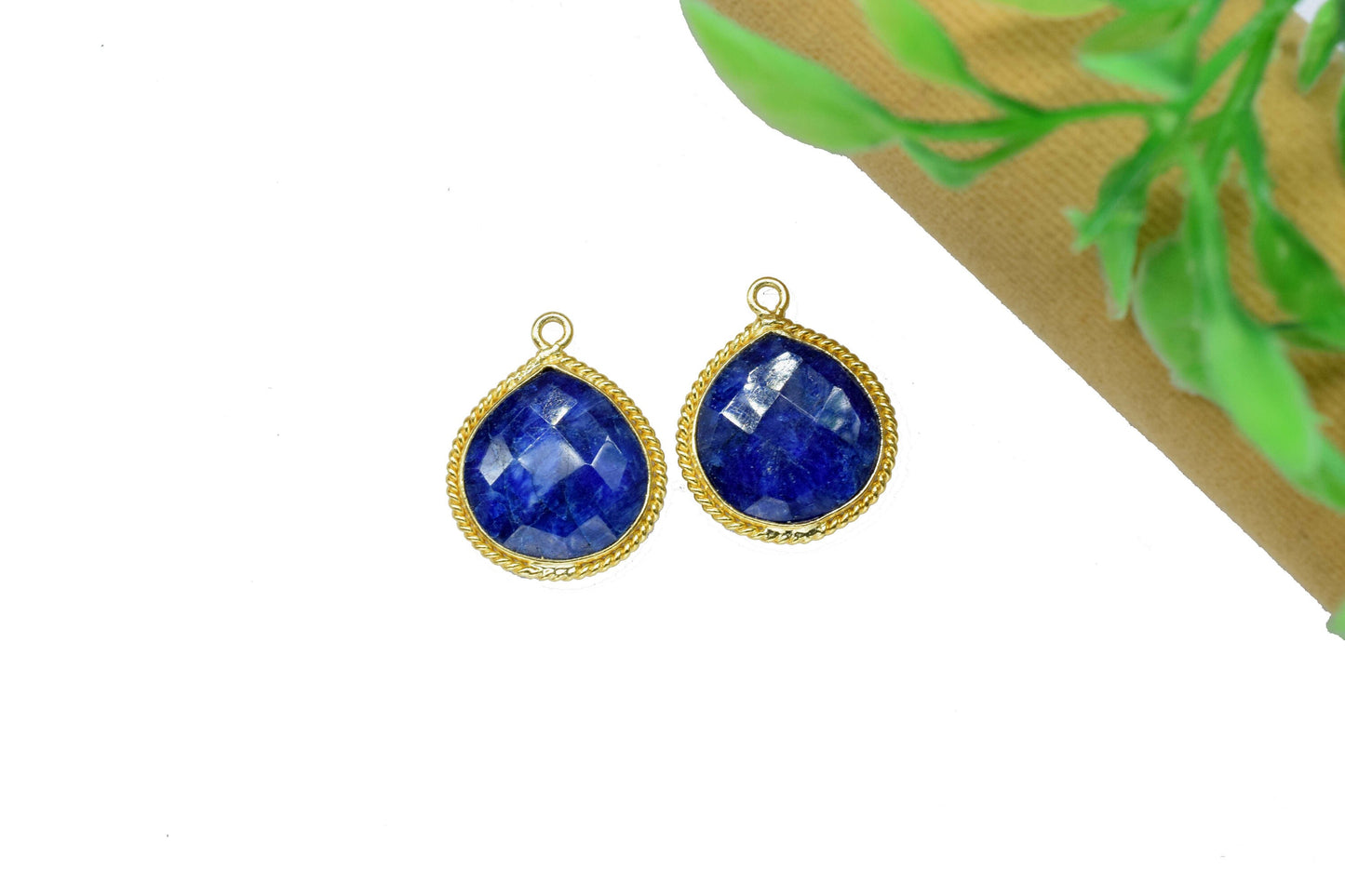 Blue Sapphire Charms 14mm Heart Shape Pendant,Sapphire Bezel Connector Gold Plated Jewelry,Sapphire Single Bail Connector,Sapphire Connector