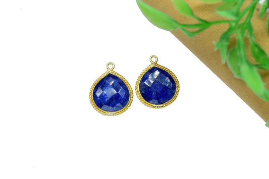 Blue Sapphire Charms 14mm Heart Shape Pendant,Sapphire Bezel Connector Gold Plated Jewelry,Sapphire Single Bail Connector,Sapphire Connector