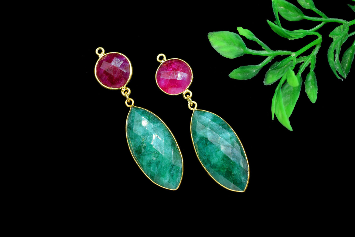 Ruby Component pendant,Dangle pendant Charms,Multi Gemstone Dangle Earring,Necklace Connector,Emerald Bezel Connectors,Handmade jewelry Gift