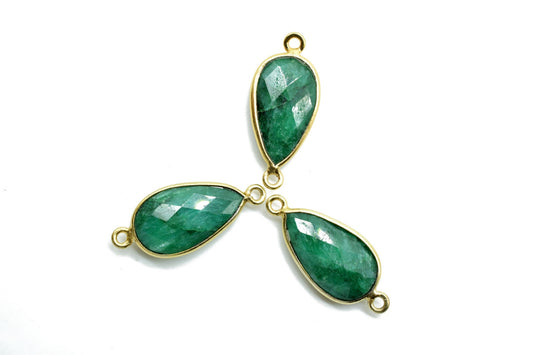 Emerald 10x18mm Pear shape double bail connnectors,Checker Board cut Emerald Pendant,Emerald charms,Emerald Pear Briolettes,Emerald jewelry