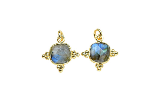 Labradorite  8mm Cushion Bezel charm/Station Bezel Link Supplies/Labradorite Jewelry Making/Square Pendant/Gemstone Connector Pendant,Gift