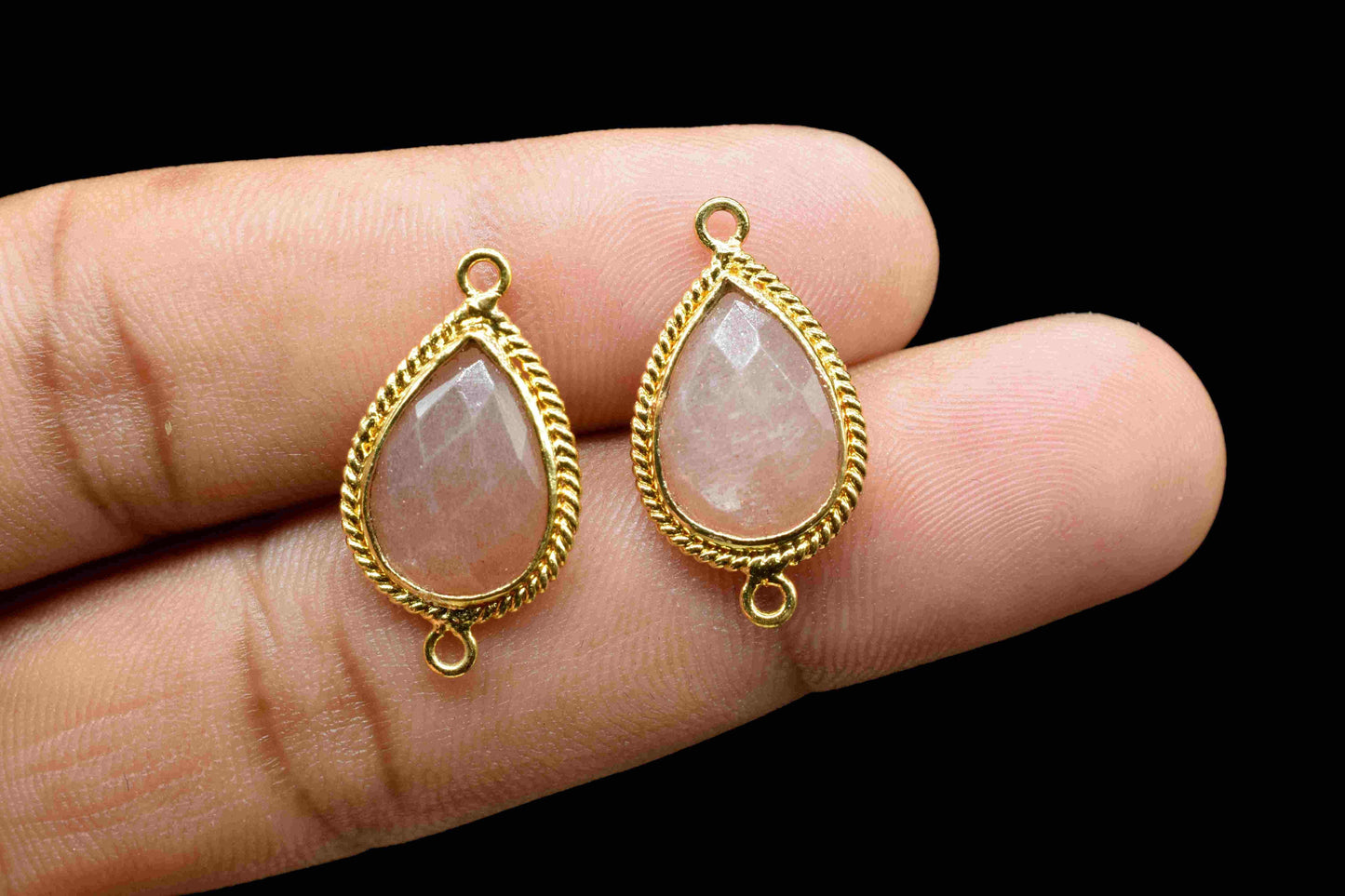 Peach Moonstone Pear Shape Single Bail Charms,9x13mm Bezels Link Connectors,Single Loop Connectors,Moonstone Charms,Jewelry Making Connector