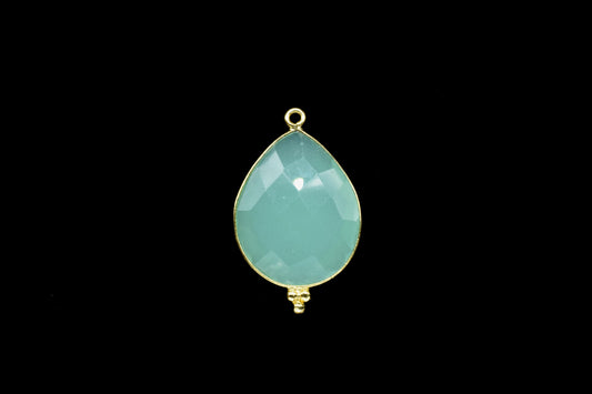 Aqua Chalcedony 18x23mm Pear Shape Gold Plating Bezel,Aqua chalcedony Single Bail Charms Jewelry,Aqua Chalcedony Faceted Bezels Charms,Gift